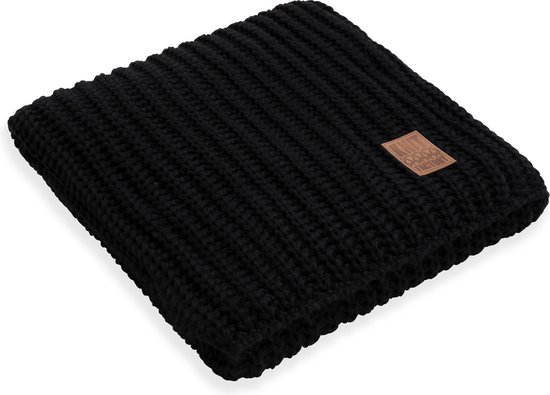 Knit Factory Cody Gebreid Plaid - Woondeken - plaid - Wollen deken - Kleed - Wollen plaid - Zwart - 160x130 cm
