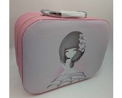 Diamond painting - Luxe Stockage koffer - opbergkoffer - 24 potjes - Licht roze met meisje