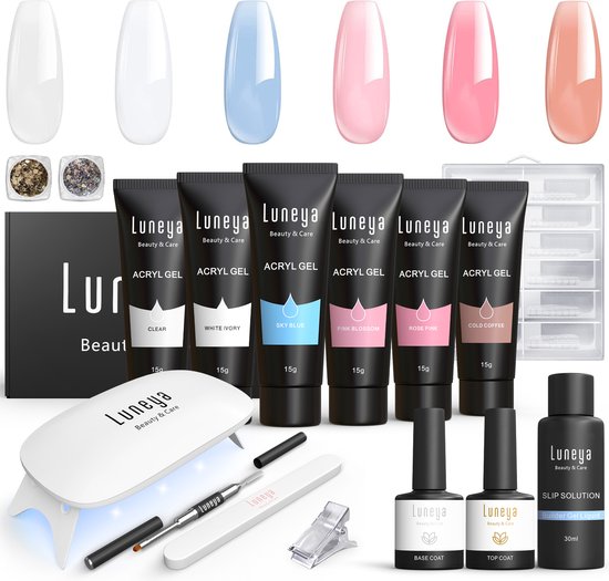 Luneya Luxe Polygel Kit - Polygel Nagels Starterspakket - Inclusief UV LED lamp - 6 Kleuren - Blue Rosé