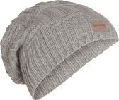 Knit Factory Bobby Gebreide Muts Heren & Dames - Sloppy Beanie hat - Iced Clay - Warme grijsbruine Wintermuts - Unisex - One Size