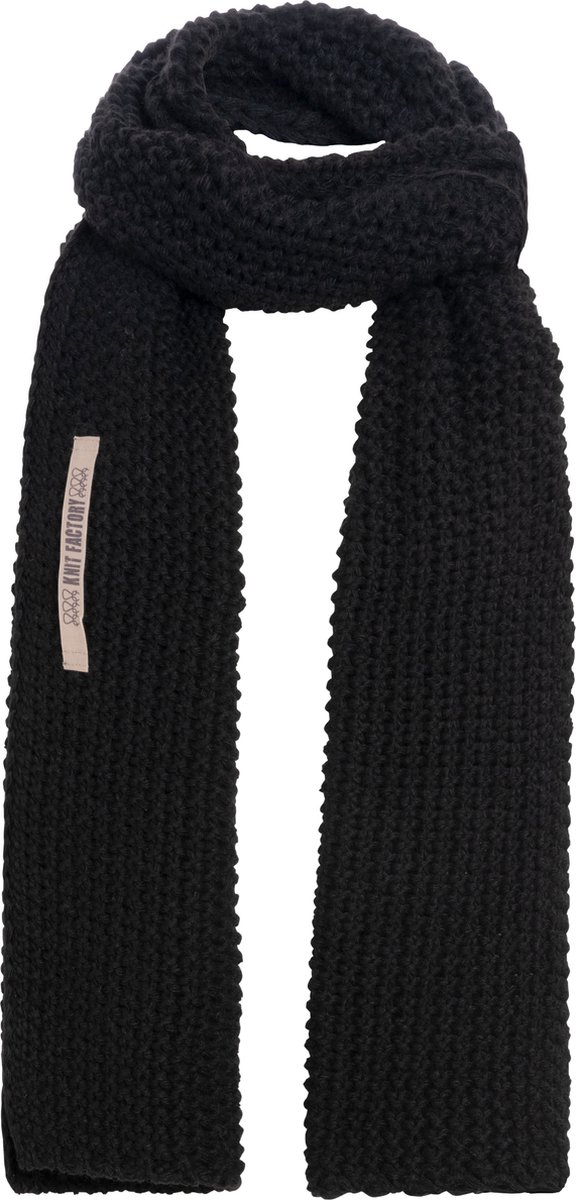 Knit Factory Carry Gebreide Sjaal Dames & Heren - Warme Wintersjaal - Grof gebreid - Langwerpige sjaal - Wollen sjaal - Heren sjaal - Dames sjaal - Unisex - Zwart - 200x35 cm