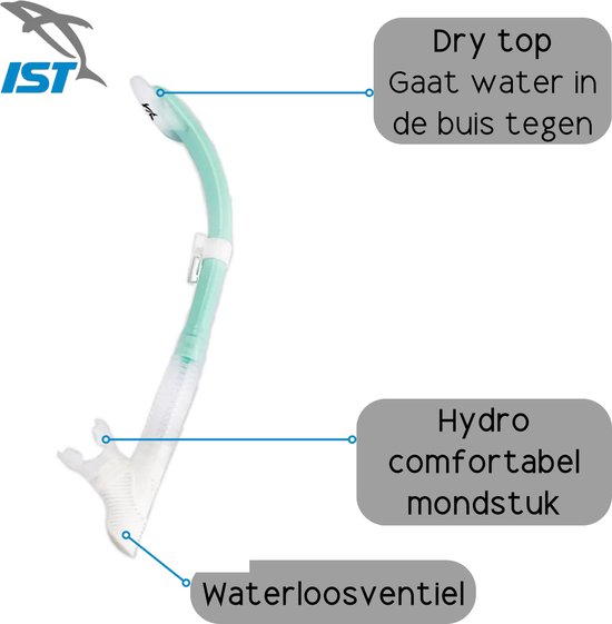 IST Sports Martinique Snorkelset Volwassenen - Maat 40 tot 44 - Met Snorkelbril, Snorkel en Vinnen - Siliconen - Mint