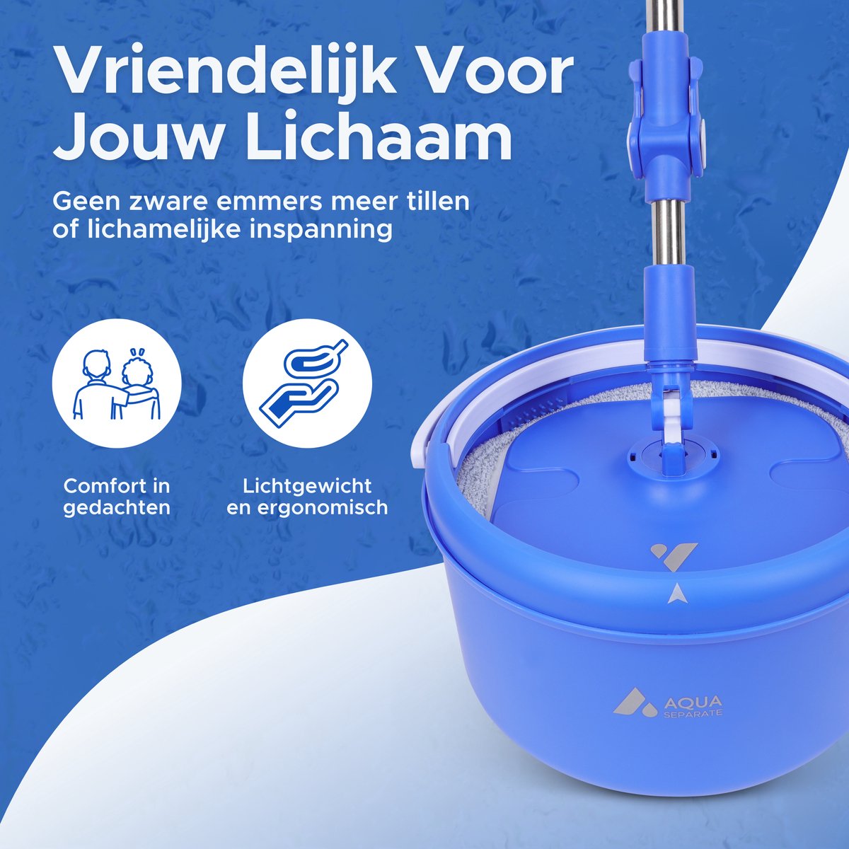 ARSUK 360° Draaibare Schoonmaakmop – Verstelbare RVS Steel (Max. 127cm) – Inclusief 2 Microvezel Mopkoppen – Efficiënte Reiniging voor Alle Vloeren