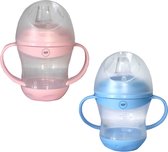 Major Products - Tuitbeker Set Roze en Blauw - 160ml met handvat - Tuitbeker met zachte tuit - Drinkbeker - Oefenbeker - Tuitbeker Baby - Drinkbeker voor Peuters - Antilek beker