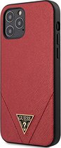 Guess Saffiano V-Stitch Back Case - Geschikt voor Apple iPhone 12 Pro Max (6.7") - Rood