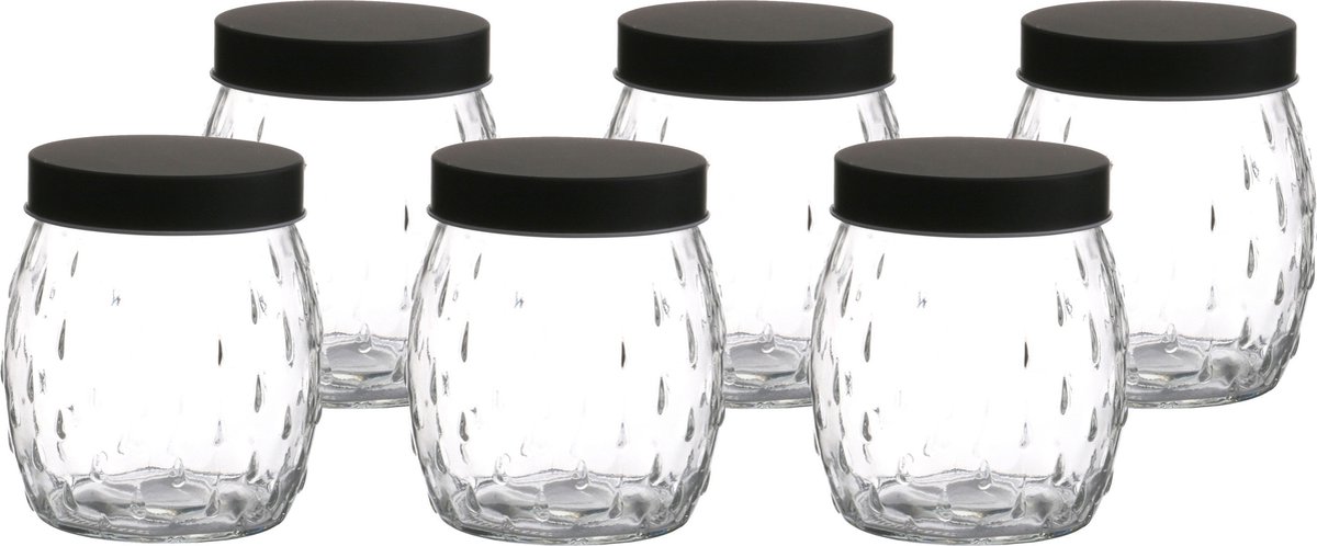 Urban Living Voorraadpot/bewaarpot Mora - 6x - 1.2L - glas - zwart - D13 x H15 cm