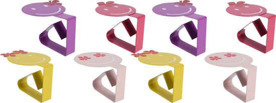 Pinces à nappe Decoris - 8x - smileys - rose - fer - 7 x 5 cm