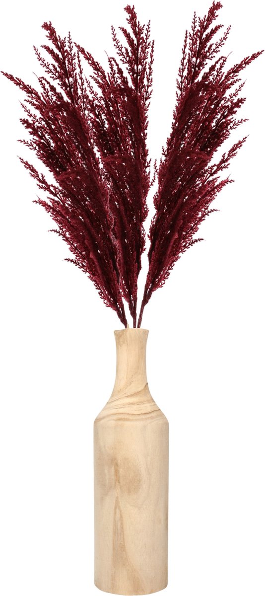 Decoratie pampasgras pluimen in houten vaas - bordeaux rood - 100 cm - Tafel bloemstukken