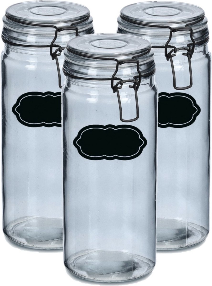 Weckpot/inmaakpot - 4x - 1L - glas - met beugelsluiting - incl. etiketten