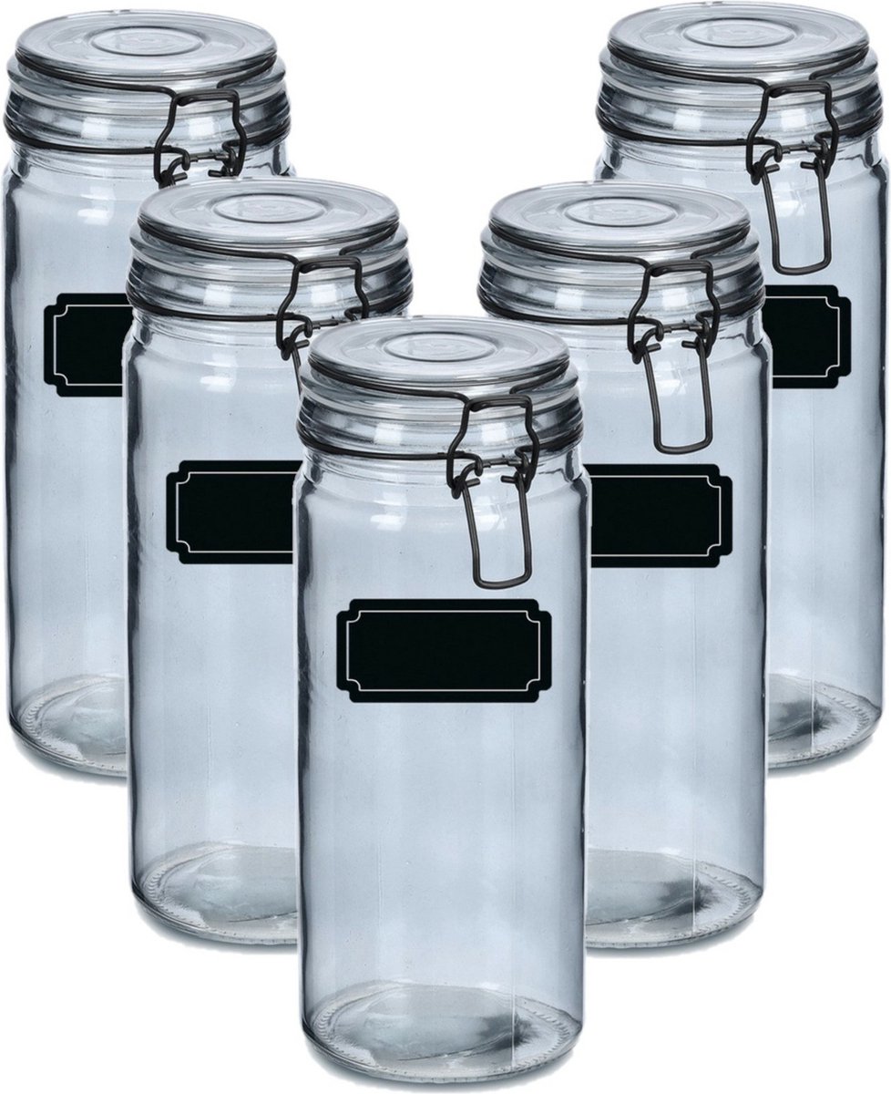 Weckpotten/inmaakpotten - 10x - 1L - glas - met beugelsluiting - incl. etiketten