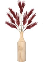 Decoratie pampasgras pluimen in houten vaas - bordeaux rood - 98 cm - Tafel bloemstukken