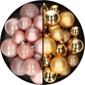 Kerstballen 60x stuks - mix goud/lichtroze - 4-5-6 cm - kunststof - kerstversiering