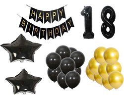 18 Jaar Zwart & Goud Verjaardag Decoratie Versiering - 25 delig - Ballonnen 18 Jaar Zwart & Goud Verjaardag Decoratie Versiering - 25 delig - Ballonnen