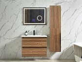 Excellent Mobilier de salle de bain Wellness Type: E, 80 cm, couleur Chêne brun clair, avec miroir LED et meuble colonne