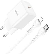 Hoco Oplader Geschikt voor Samsung Galaxy S23 FE - Type C Kabel (1 Meter) & Stekker (N27) - USB C Snel Lader 20W - Wit