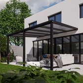 Abri de terrasse Pratt & Söhne 5x3,5 m - Auvent de jardin en polycarbonate transparent et résistant aux intempéries - Véranda avec stores pare-soleil et pieds en aluminium - Anthracite