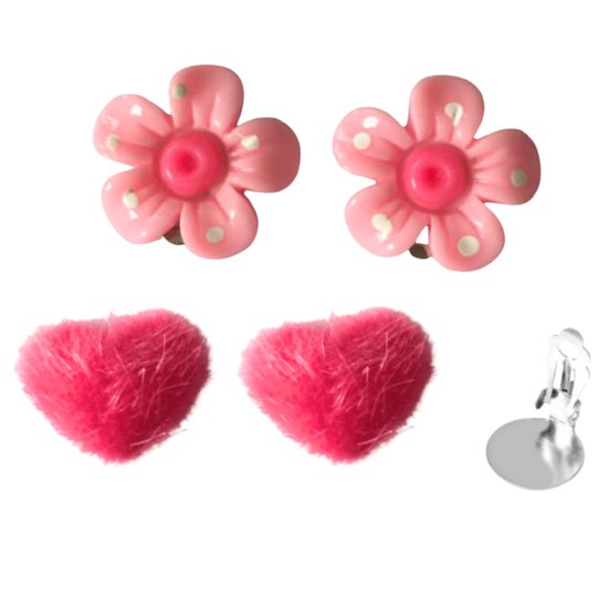 2 paar oorclips -bloem -hart- roze - kinderen-Charme bijoux
