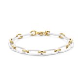 CO88 Collection 8CB-91274 Stalen Schakelarmband met Emaille - 19cm - 17,5x7,5mm - Staal - Wit;Goudkleurig