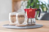 Espressomachine, geschikt voor inductie, 3, 6, 9 kopjes, aluminium mokkakan, roestvrijstalen espressokan, espresso maker set incl. lepel, borstel (rood, 3 kopjes (150ml)