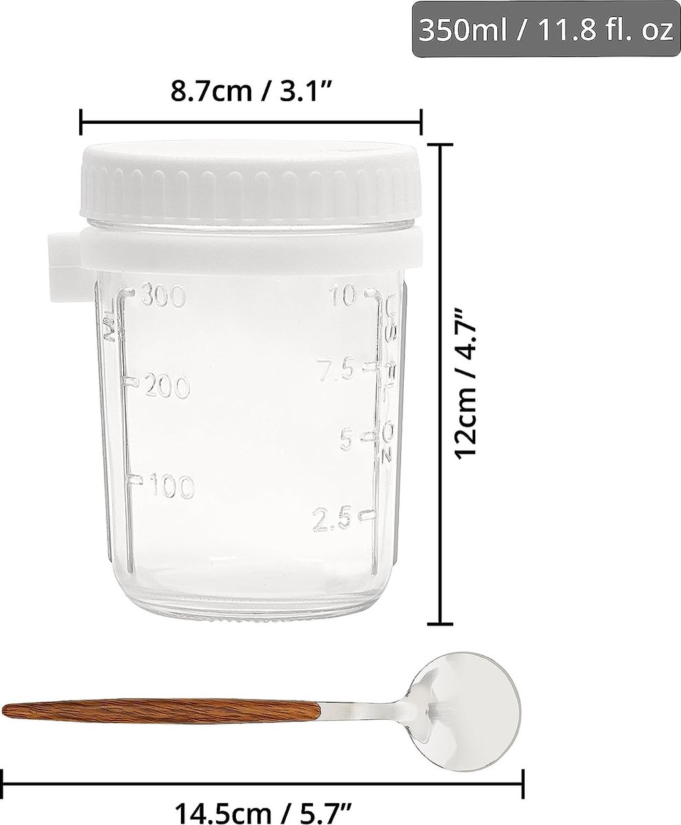 Overnight havermoutglazen, set van 4 stuks, 400 ml, met lepel en