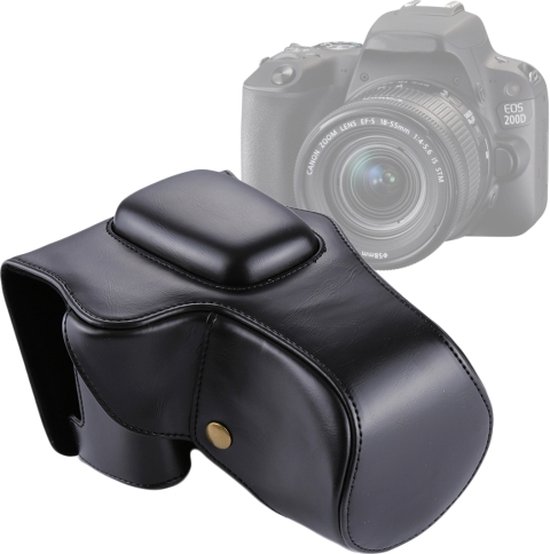 Full Body Camera PU Leather Case Bag for Canon EOS 200D  (18-55mm Lens)(Coffee) - Merkloos
