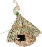 Vogelhuis riet - vogelhuisje stro - vogelnest rond met dakje gevlochten - natuurlijk nestbuidel - loungenest - 31 cm - kerst cadeau tip