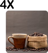 BWK Luxe Placemat - Koffie met Koffiebonen Zakje - Set van 4 Placemats - 50x50 cm - 2 mm dik Vinyl - Anti Slip - Afneembaar