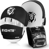 Premium set met ideale bekleding en stabiliteit | bokspatten voor vechtsport incl. draagtas (wit/zwart) 2 handknijpers voor boksen, kickboksen, Muay Thai