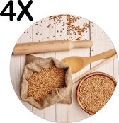 BWK Flexibele Ronde Placemat - Natuurlijke Ingredienten met Houten Keukengerei - Set van 4 Placemats - 40x40 cm - PVC Doek - Afneembaar