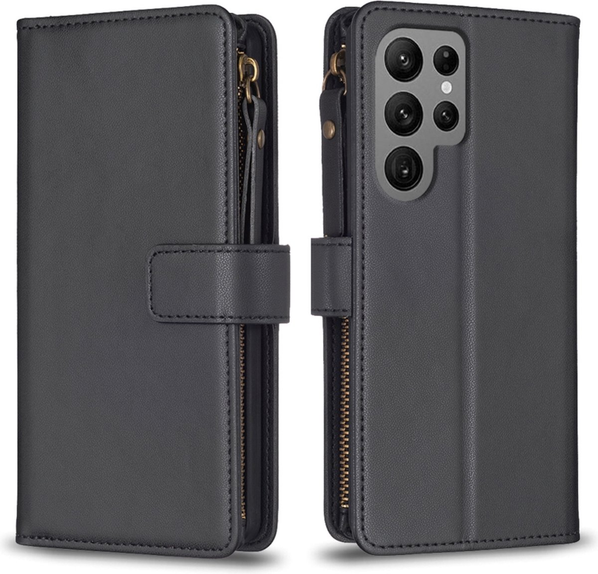 9 Pas - Luxe BookCover Wallet Etui geschikt voor Samsung Galaxy S23 ULTRA Zwart