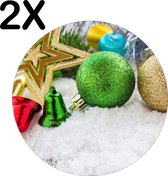 BWK Flexibele Ronde Placemat - Kerstballen in de Sneew - Kerstsfeer - Set van 2 Placemats - 40x40 cm - PVC Doek - Afneembaar
