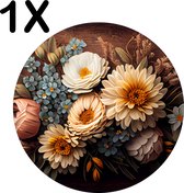BWK Flexibele Ronde Placemat - Mooie Artistieke Bloemen - Set van 1 Placemats - 40x40 cm - PVC Doek - Afneembaar