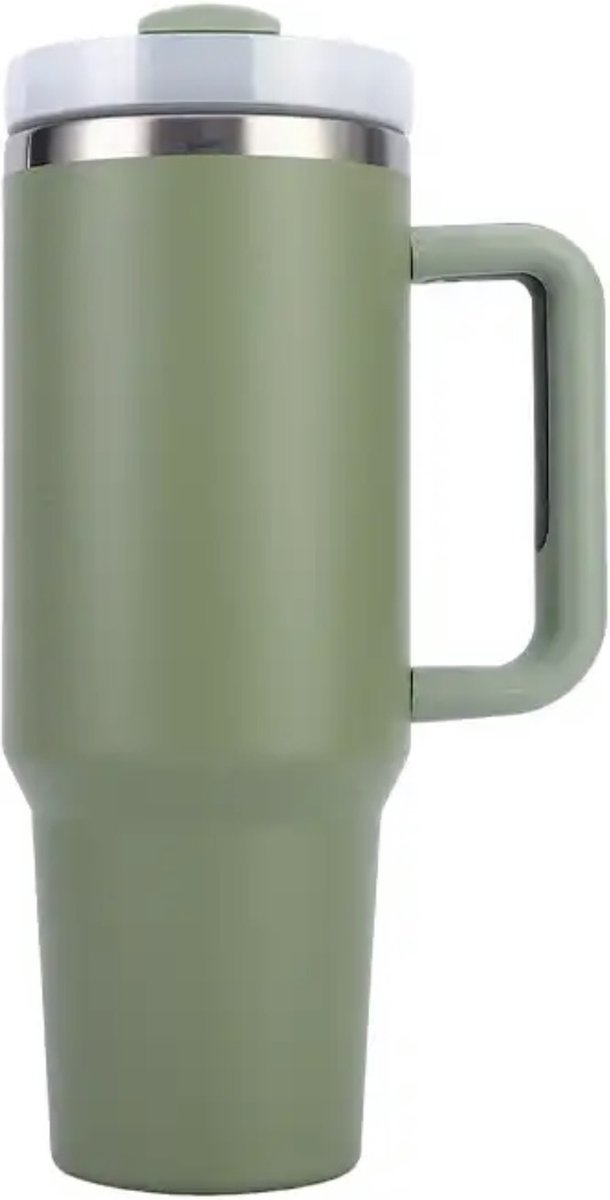 Drinkbeker - Groen - 1200ML - Drinkfles - Waterfles - Bidon - Beker met deksel - Thermosbeker - Tumbler - Met Rietje Volwassenen - Kinderen - Thermosfles - RVS Fles - Koffie To Go - travel mug - Ijskoffie Beker - Handle