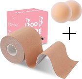 Boob tape - Boobtape met herbruikbare nipple covers - Plak bh - Strapless - Fashion tape - Tepelcovers - Sporttape - Beige