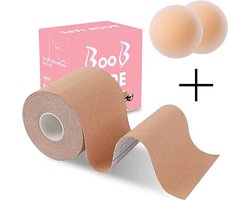 Boob tape - Boobtape met herbruikbare tepelcovers - Plak bh - Strapless - Fashion tape - Sporttape - Beige