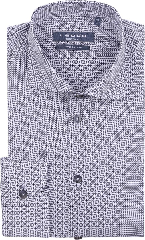 Ledub - Overhemd Print Blauw - Heren - Maat 41 - Modern-fit