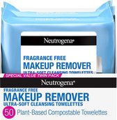 Neutrogena Cleansing Parfumvrije Make-up Remover Gezichtsdoekjes, Reinigende Gezichtsdoekjes voor Waterproof Make-up, Alcoholvrij, Ongeparfumeerd, 100% Plantaardige Vezels, Twin Pack, 2 x 25 ct