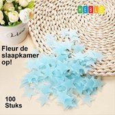 *** 100 Blauwe Sterren aan de Hemel - Glow-in-the-Dark - Lichtgevende 3D Muursticker - Kinderkamer - 100 Stuks - van Heble® ***