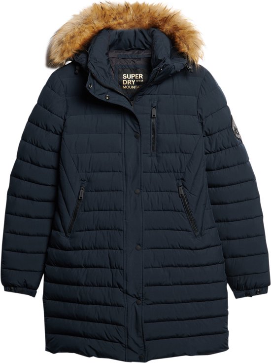 Superdry Fuji Hooded Mid Length Puffer Dames Jas - Nordic Chrome Navy - Maat Xs