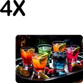 BWK Luxe Placemat - Gekleurde Cocktails op een Dienblad - Set van 4 Placemats - 35x25 cm - 2 mm dik Vinyl - Anti Slip - Afneembaar