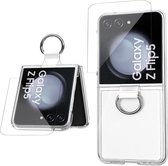 Hoesje geschikt voor Samsung Galaxy Z Flip 5 – Screenprotector - Folie Screen Protector - Ring houder - Extreme Shock Cover Transparant