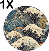BWK Flexibele Ronde Placemat - Japanse Styl Golven Getekend - Set van 1 Placemats - 40x40 cm - PVC Doek - Afneembaar