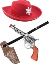Verkleed cowboy hoed rood/holster met een revolver voor kinderen - carnaval