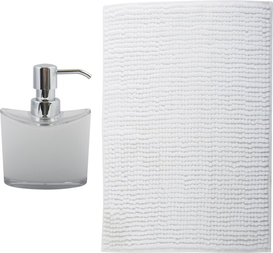 Tapis de séchage de salle de bain MSV - Bolzano - 40 x 60 cm - avec distributeur de savon de couleur assortie - blanc