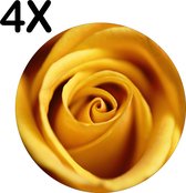 BWK Flexibele Ronde Placemat - Close-Up van een Geel / Gouden Roos - Bloem - Set van 4 Placemats - 50x50 cm - PVC Doek - Afneembaar