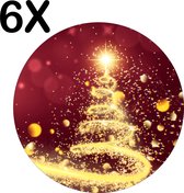 BWK Flexibele Ronde Placemat - Kerstboom van Slingers op Rode Achtergrond - Set van 6 Placemats - 40x40 cm - PVC Doek - Afneembaar