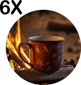 BWK Flexibele Ronde Placemat - Kop Koffie in de Wildernis - Set van 6 Placemats - 40x40 cm - PVC Doek - Afneembaar