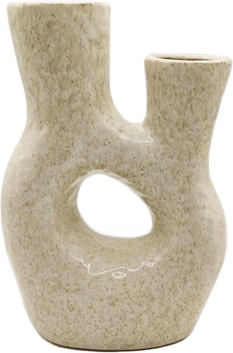 HomeBound by KY | Aardewerk tulpenvaas beige | 18x8,5x26cm | bloemenvaas aardewerk