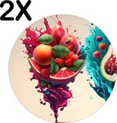 BWK Luxe Ronde Placemat - Fruit Splashes Art - Set van 2 Placemats - 50x50 cm - 2 mm dik Vinyl - Anti Slip - Afneembaar