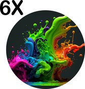BWK Stevige Ronde Placemat - Gekleurde Verf Splash - Set van 6 Placemats - 50x50 cm - 1 mm dik Polystyreen - Afneembaar
